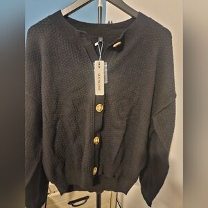 Arach & Cloz Black Waffle Knit Cropped Cardigan XL NWT